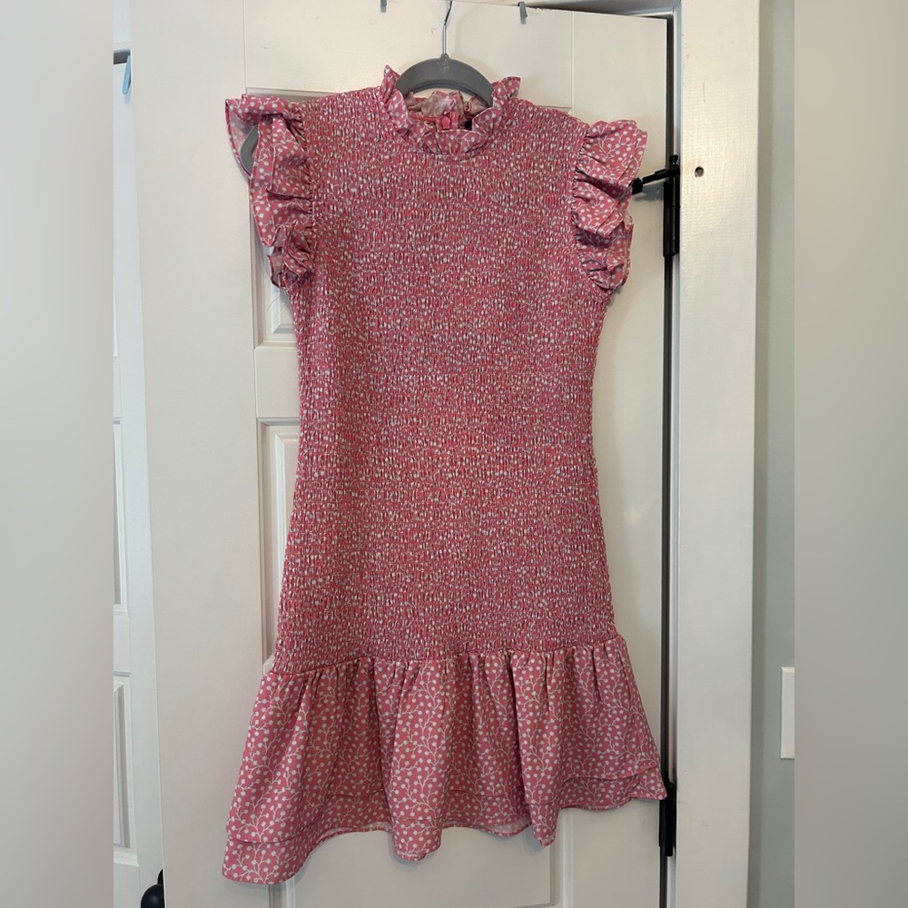 French Connection Pink Ribbed Ruffled Sheath Dress
